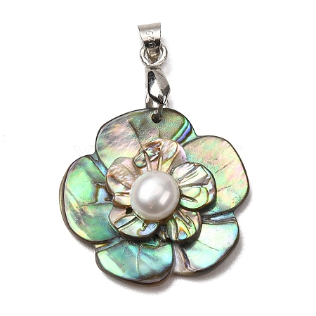 Natural Paua Shell & Natural Pearl Pendants SHEL-G024-08P-1