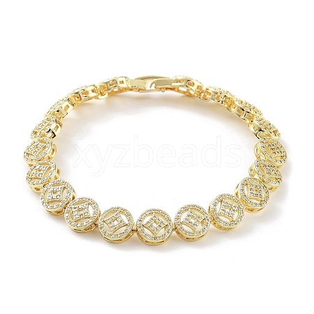 Rack Plating Brass Cubic Zirconia Flat Round Link Chain Bracelets for Women BJEW-D032-02G-1