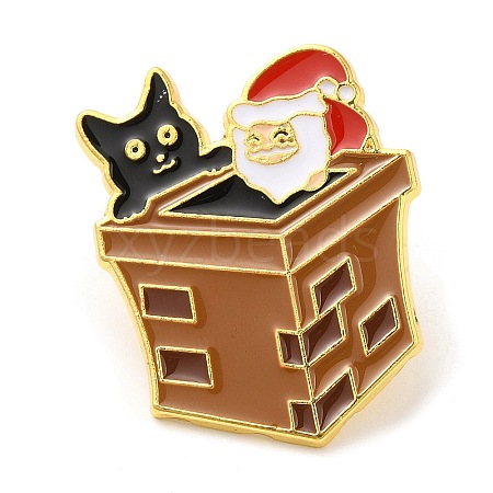 Christmas Santa Claus & Chimney & Cat Enamel Pins for Women JEWB-D017-03A-G-1
