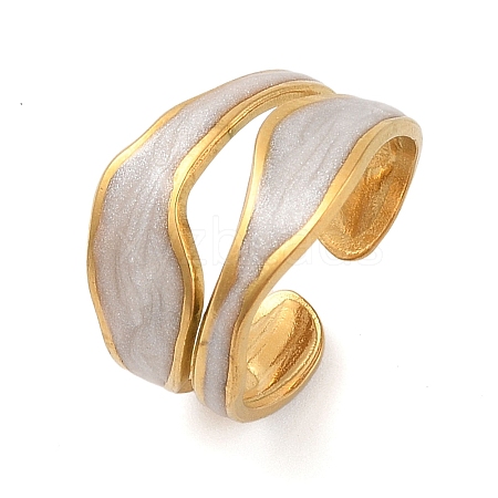 304 Stainless Steel Enamel Cuff Rings for Women RJEW-G324-03G-1