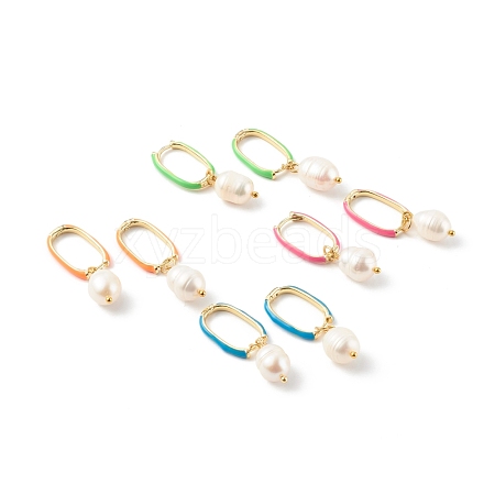 Brass Enamel Huggie Hoop Earrings EJEW-JE04530-1