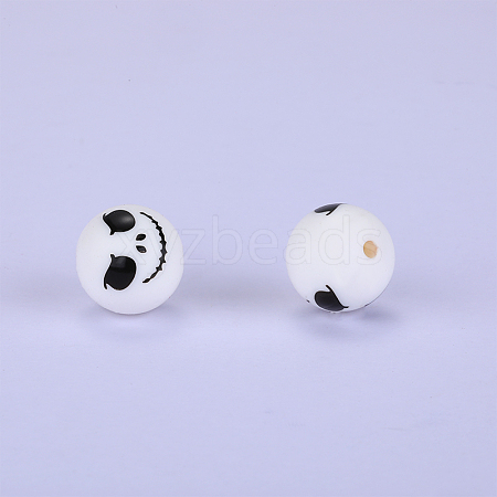 Printed Round with Ghost Pattern Silicone Focal Beads SI-JX0056A-129-1