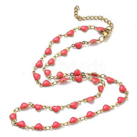 Ion Plating(IP) Golden 304 Stainless Steel Heart Link Chain Necklaces NJEW-E098-02G-05-1