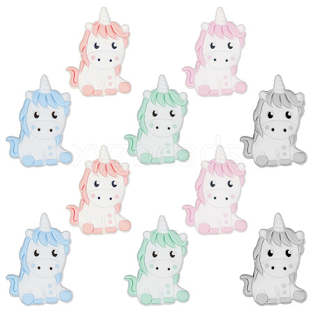 DELORIGIN 10Pcs 5 Colors  Unicorn Food Grade Eco-Friendly Silicone Beads SIL-DR0001-01-1