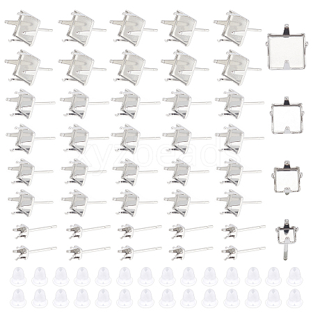 DICOSMETIC 40Pcs 4 Size 304 Stainless Steel Stud Earring Settings DIY-DC0001-51-1