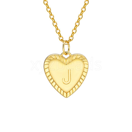 Golden Tone Brass Cable Chain Letter Heart Pendant Necklaces for Women PW-WG67FD6-10-1