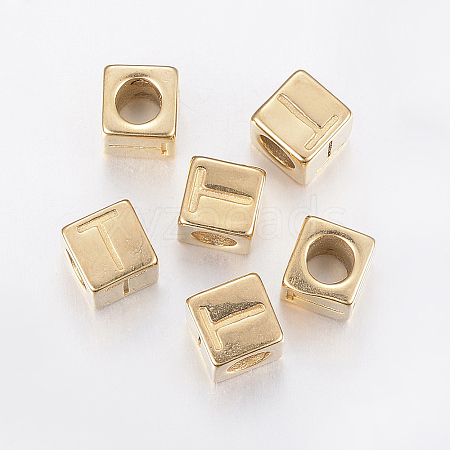 304 Stainless Steel Large Hole Letter European Beads LS-STAS-H428-01G-T-1