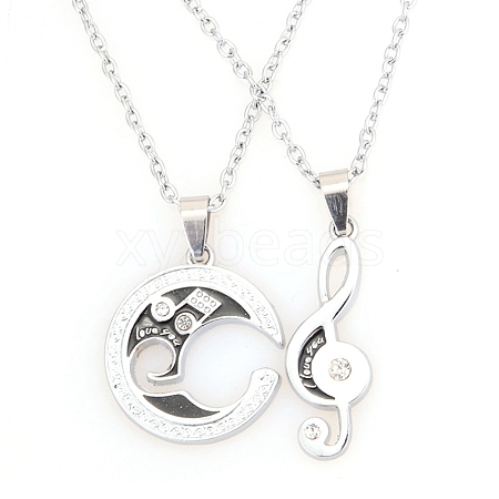 2Pcs 2 Style Alloy Musical Note Matching Puzzel Pendant Necklaces Set PW-WG57945-01-1