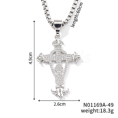 Hip-hop Style Brass Clear Cubic Zirconia Cross Pendant Box Chain Necklaces MB2834-1-1