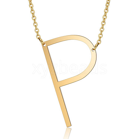 201 Stainless Steel Initial Pendants Necklaces NJEW-S069-JN004D-P-1