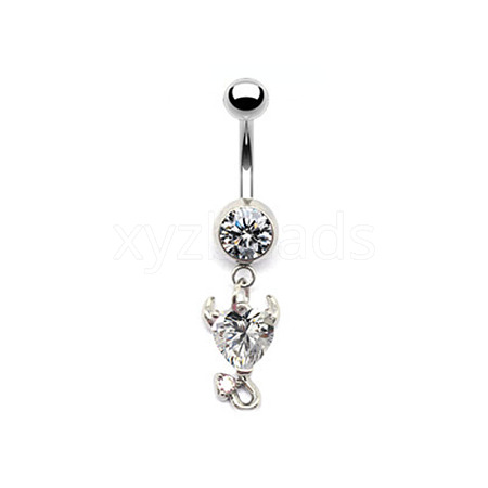 316L Surgical Stainless Steel Clear Cubic Zirconia Dangle Belly Button Rings WG93CBC-04-1