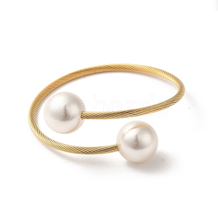 Plastic Imitation Pearl Round Beaded Cuff Bangle X-BJEW-P310-07G-1