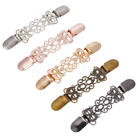 5Pcs 5 Colors Zinc Alloy with Crystal Rhinestone Cardigan Clips AJEW-AR0005-30-1