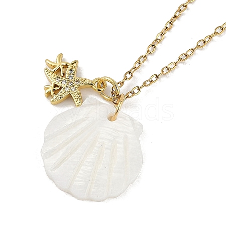 Summer Beach Brass Cubic Zirconia Sea Animal Pendant Necklaces for Women NJEW-B118-03G-05-1