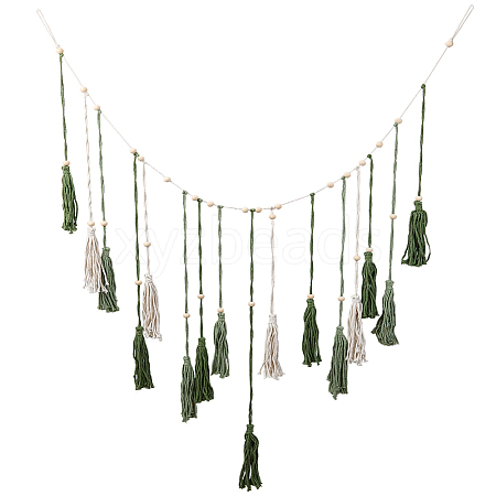 Bohemian Hand-woven Cotton Rope Tassel with Wood Beads Wall Hanging Ornaments FIND-WH20019-136A-01-1