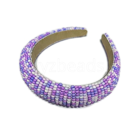 Fashiona Glass Seed Beads Hair Bands PW-WGC41EC-02-1