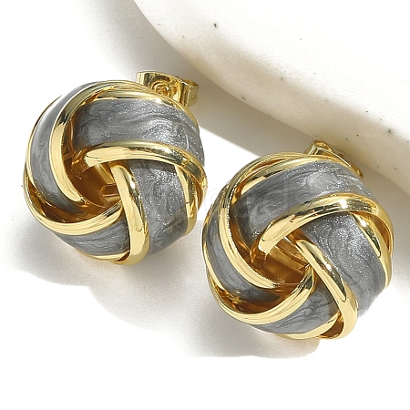 Golden Brass Enamel Stud Earrings PW-WG6CE4C-06-1