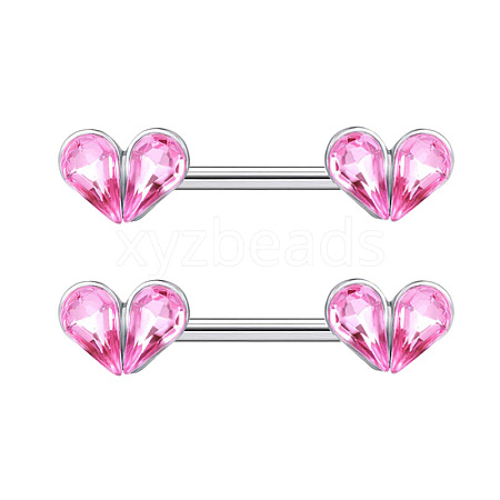 304 Stainless Steel Pink Cubic Zirconia Nipple Rings WGE5BE3-05-1