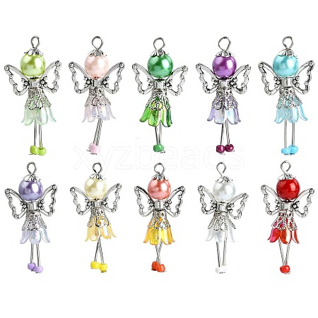 30Pcs 10 Styles Handmade Glass Pearl Beads Pendants PALLOY-CJD00004-1