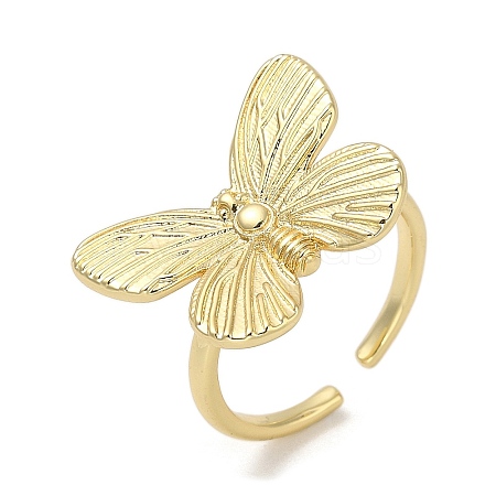 Butterfly Rack Plating Brass Cuff Finger Rings For Women RJEW-C114-04G-1