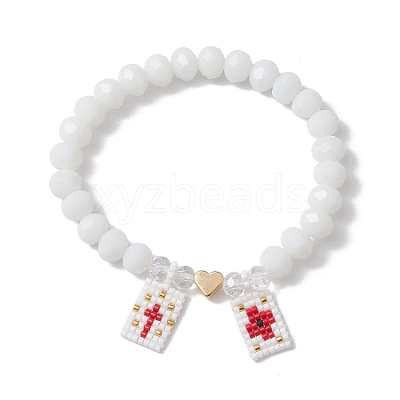Glass Faceted Rondelle Beaded Stretch Bracelets for Women BJEW-MZ00065-01-1