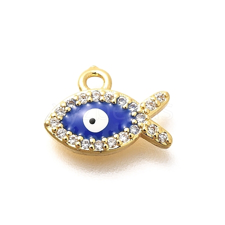 Brass Micro Pave Cubic Zirconia with Evil Eye Enamel Charms KK-G519-08G-01-1