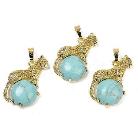 Synthetic Turquoise Ball with Leopard Shape Brass Pendants KK-F887-04G-28-1