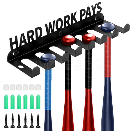 Word Hard Work Pays Iron Baseball Bat Display Stand AJEW-WH0533-005-1