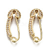 Brass Micro Pave Clear Cubic Zirconia Safety Pin Earrings EJEW-S208-116-NF-1