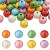 Fashewelry 80Pcs 8 Colors Printed  Natural Wood Beads WOOD-FW0001-10-7