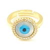 Clear Cubic Zirconia Flat Round with Evil Eye Adjustable Ring ZIRC-P096-06G-2