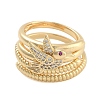 Brass Micro Pave Cubic Zirconia Bird Open Cuff Rings Set for Women RJEW-U002-11G-1