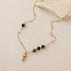 European Faceted Natural Tiger Eye 304 Stainless Steel Alphabet Pendant Necklaces QN9691-6-1