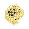 Rack Plated Brass Micro Pave Cubic Zirconia Flower Open Cuff Rings for Women RJEW-Z042-02G-01-1