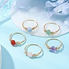 Round Natural Quartz Crystal & Rose Quartz & Green Aventurine & Amethyst & Carnelian Finger Rings RJEW-JR00819-2