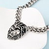 304 Stainless Steel Lion Head Pendant Cuban Link Chain Necklaces NJEW-C099-05AS-3