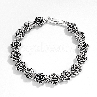 Vintage Alloy Rose Flower Link Chain Bracelet for Women BJEW-A140-01AS-1