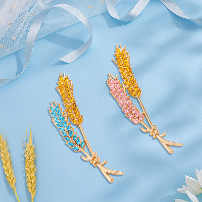 4Pcs 2 Colors Wheat Alloy Rhinestone Brooches for Backpack Clothes JEWB-HY0001-48-1