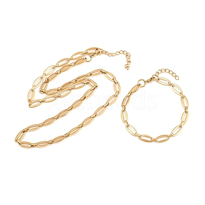 304 Stainless Steel Oval Link Chain Bracelet & Necklace Jewelry Sets SJEW-L199-06G-1