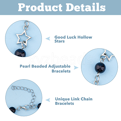 4Pcs 4 Style Alloy Hollow Star Link Chain Bracelets & Necklaces with ABS Plastic Pearl Beaded SJEW-FI0001-09-1