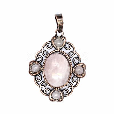 Retro Hollow Natural Rose Quartz Pendants PW-WG7B8C5-21-1