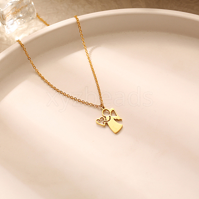 304 Stainless Steel Mother Child Silhouette Mama Pendant Necklaces for Women WI4645-1-1