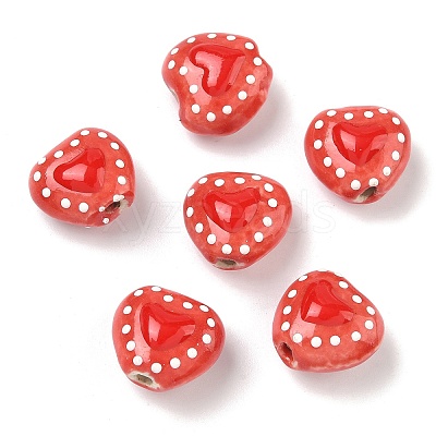 Heart Pattern Handmade Porcelain Enamel Beads PORC-G016-03J-1