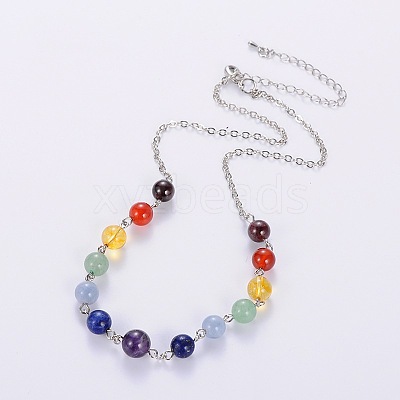 Seven Chakra Natural Gemstone Beaded Necklaces NJEW-JN00937-1