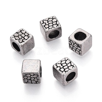 304 Stainless Steel Textured European Style Large Hole Beads STAS-T072-110AS-1
