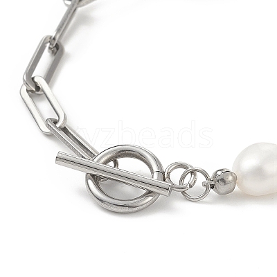 Natural Baroque Pearl Beaded Necklace & Bracelet with 304 Stainless Steel Paperclip Chains SJEW-JS01262-1