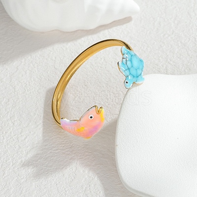 Ocean 304 Stainless Steel Enamel Cuff Bangles for Women BJEW-F518-02H-G-1