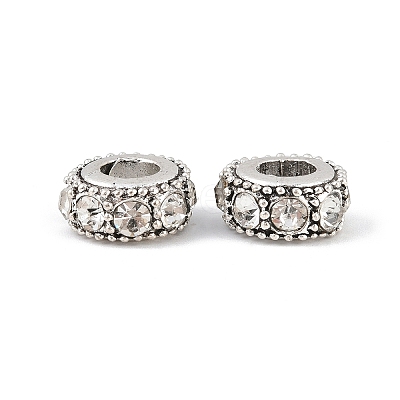 Flat Round Antique Silver Plated Alloy Rhinestone European Beads ALRI-Q228-10H-1