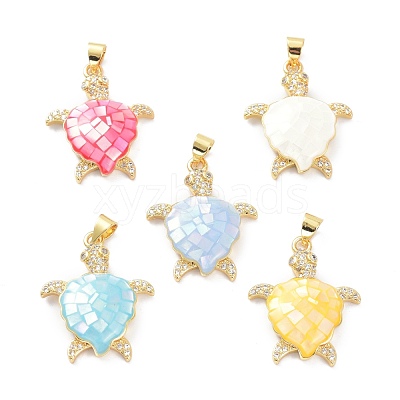 Real 18K Gold Plated Brass Micro Pave Clear Cubic Zirconia Pendants KK-D004-05G-M01-1