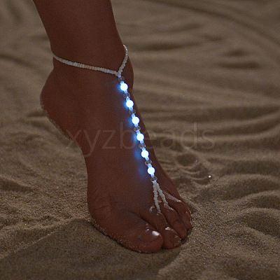 Luminous Resin Round Beaded with Glass Seed Beaded Anklets WG45460-03-1